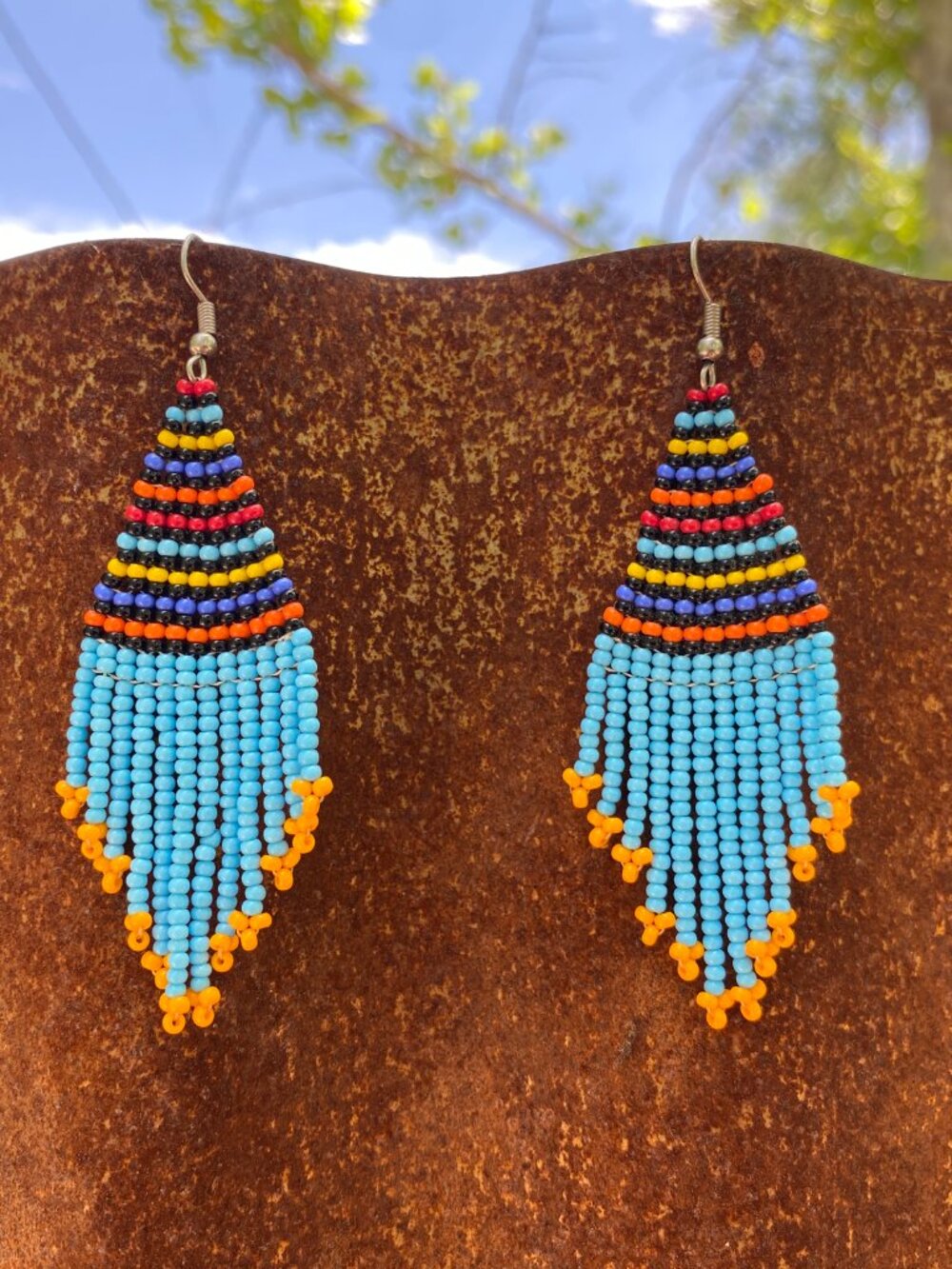 Handmade African-inspired beaded fringe earrings
